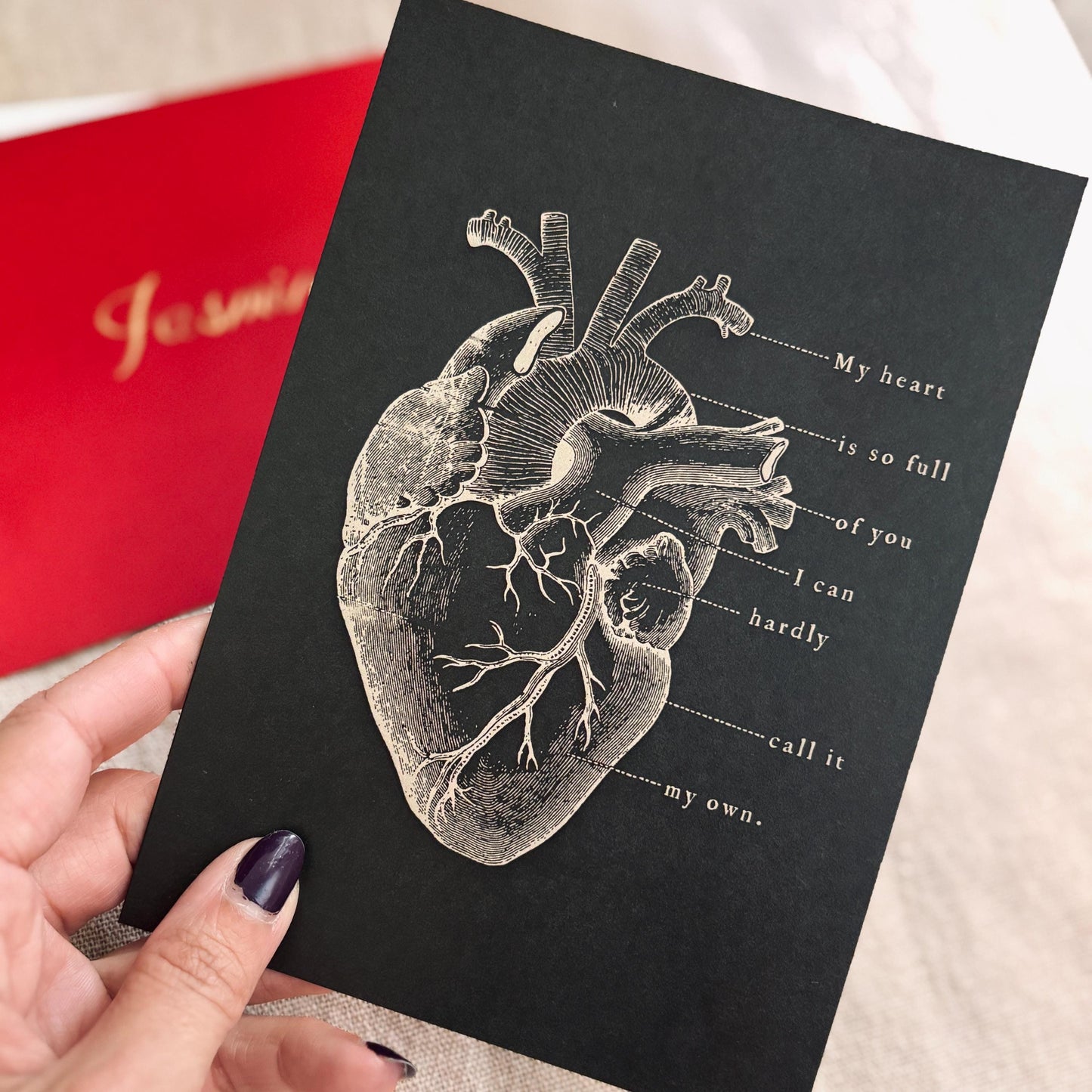 Anatomy Heart Love Card, Goth Anniversary or Valentine's Day Card