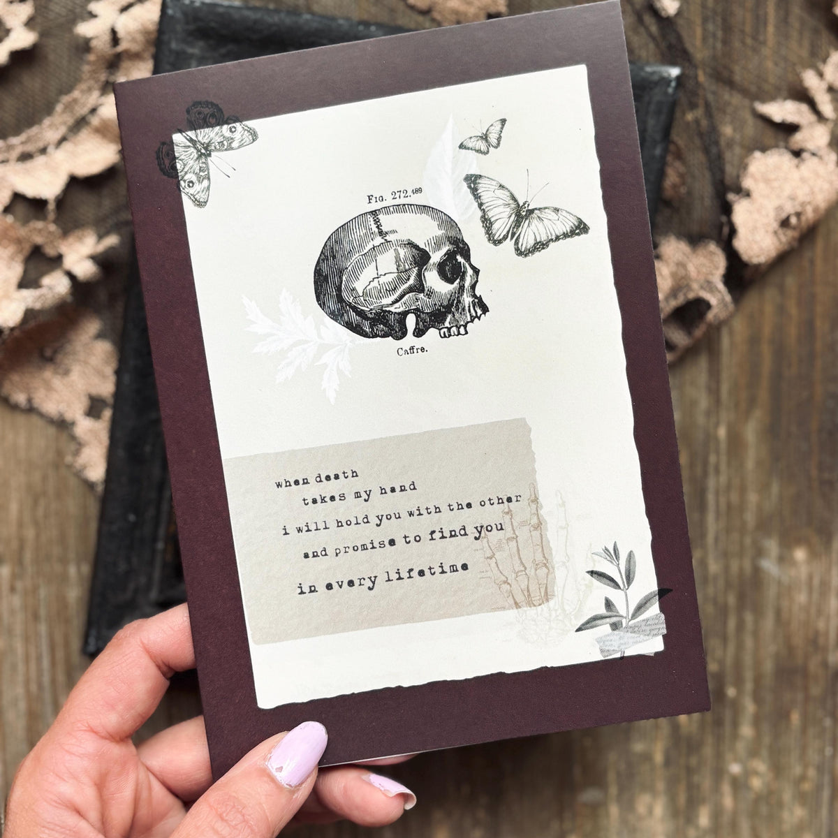 Goth Anniversary or Love Card "I will find you in every life time" skeleton quote