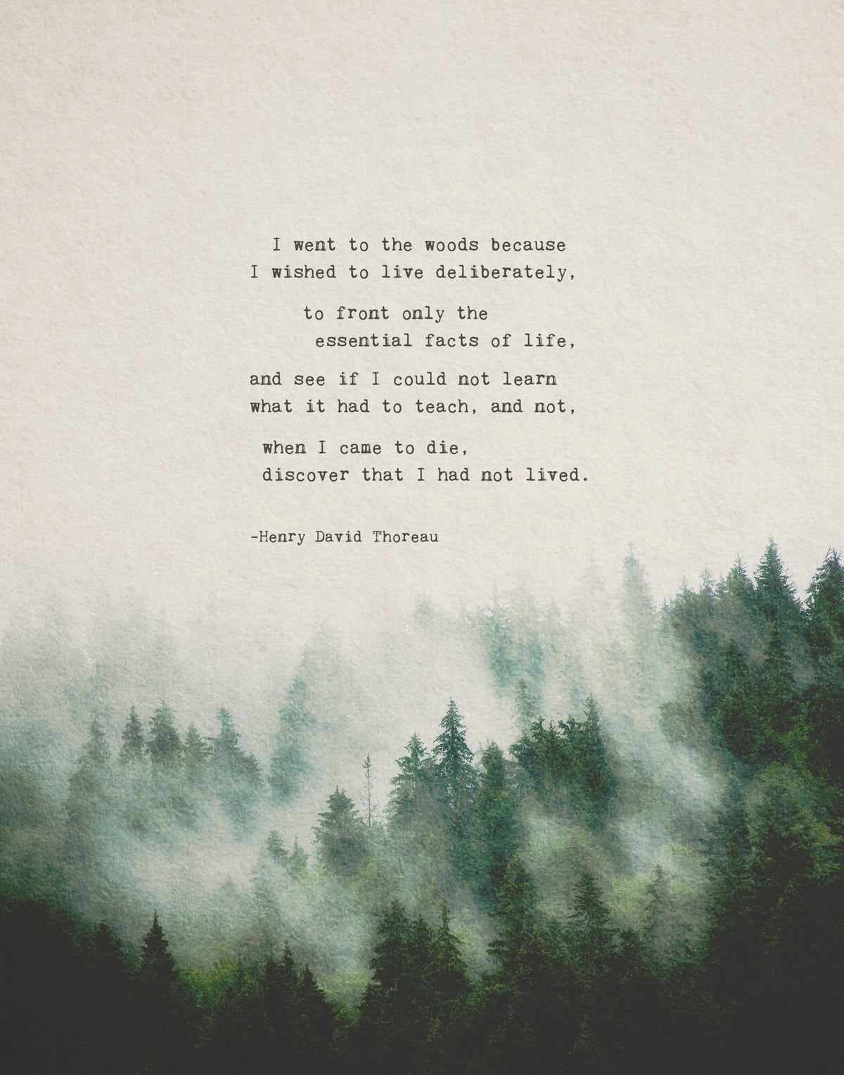 Henry David Thoreau quote print from Walden “I went to the woods because I wished to live deliberately..."