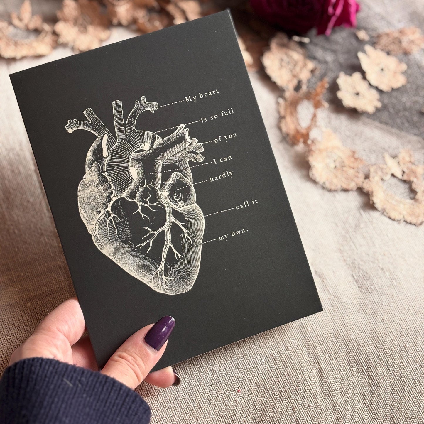Anatomy Heart Love Card, Goth Anniversary or Valentine's Day Card