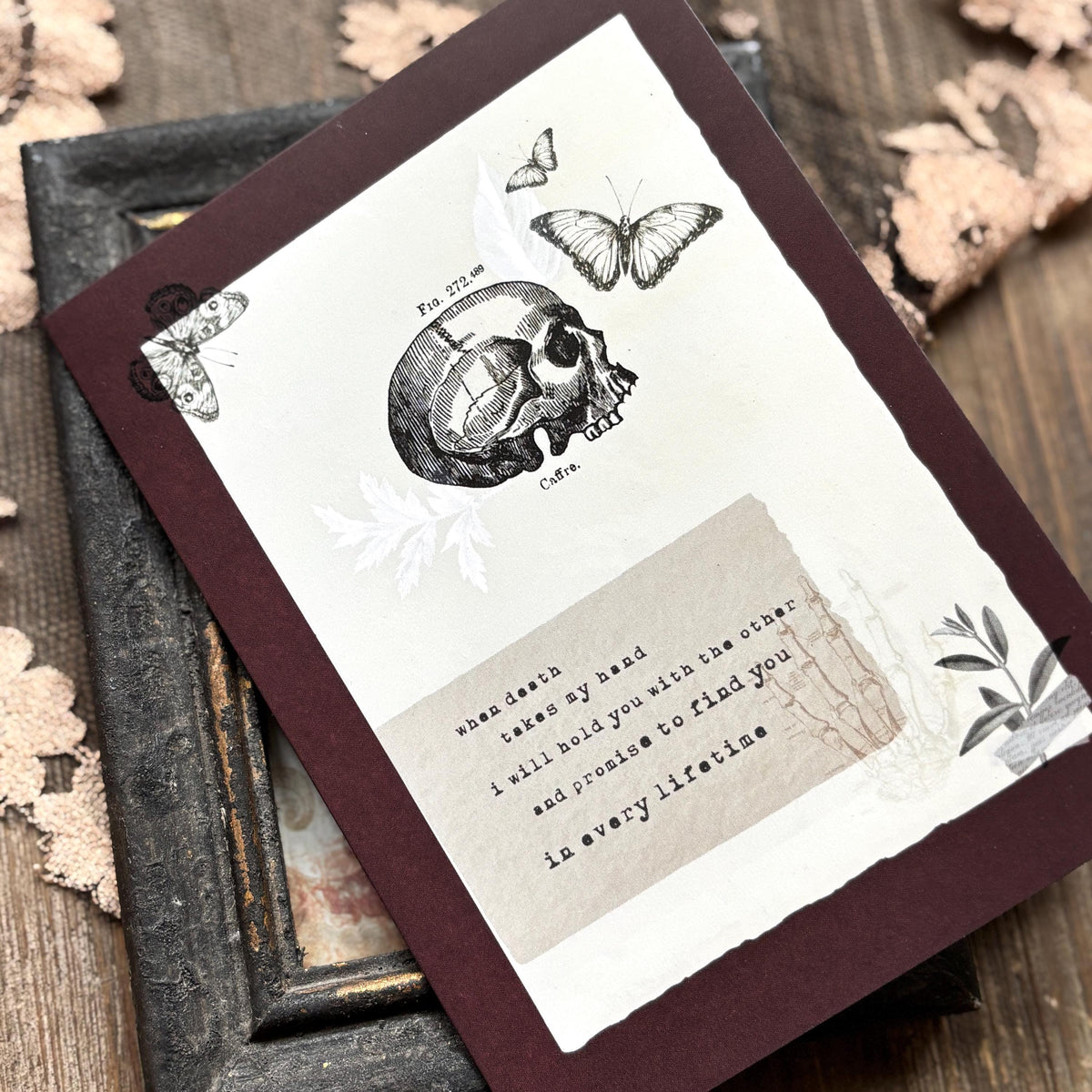 Goth Anniversary or Love Card "I will find you in every life time" skeleton quote