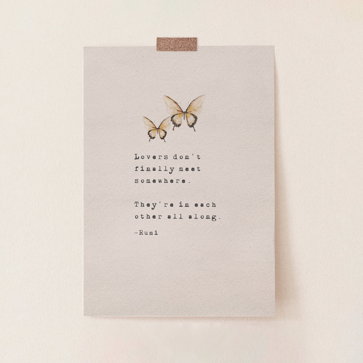 A typographic art print featuring the quote 'Love is friendship set to music.' on musical staff lines, with a small blue-gray floral illustration in the lower left and the text '-Jackson Pollock' near the bottom.