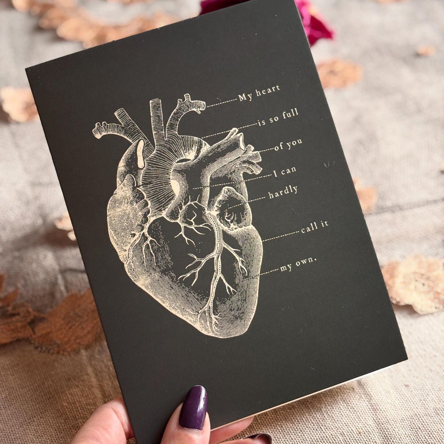 Anatomy Heart Love Card, Goth Anniversary or Valentine's Day Card