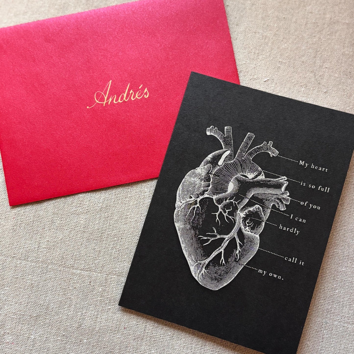 Anatomy Heart Love Card, Goth Anniversary or Valentine's Day Card
